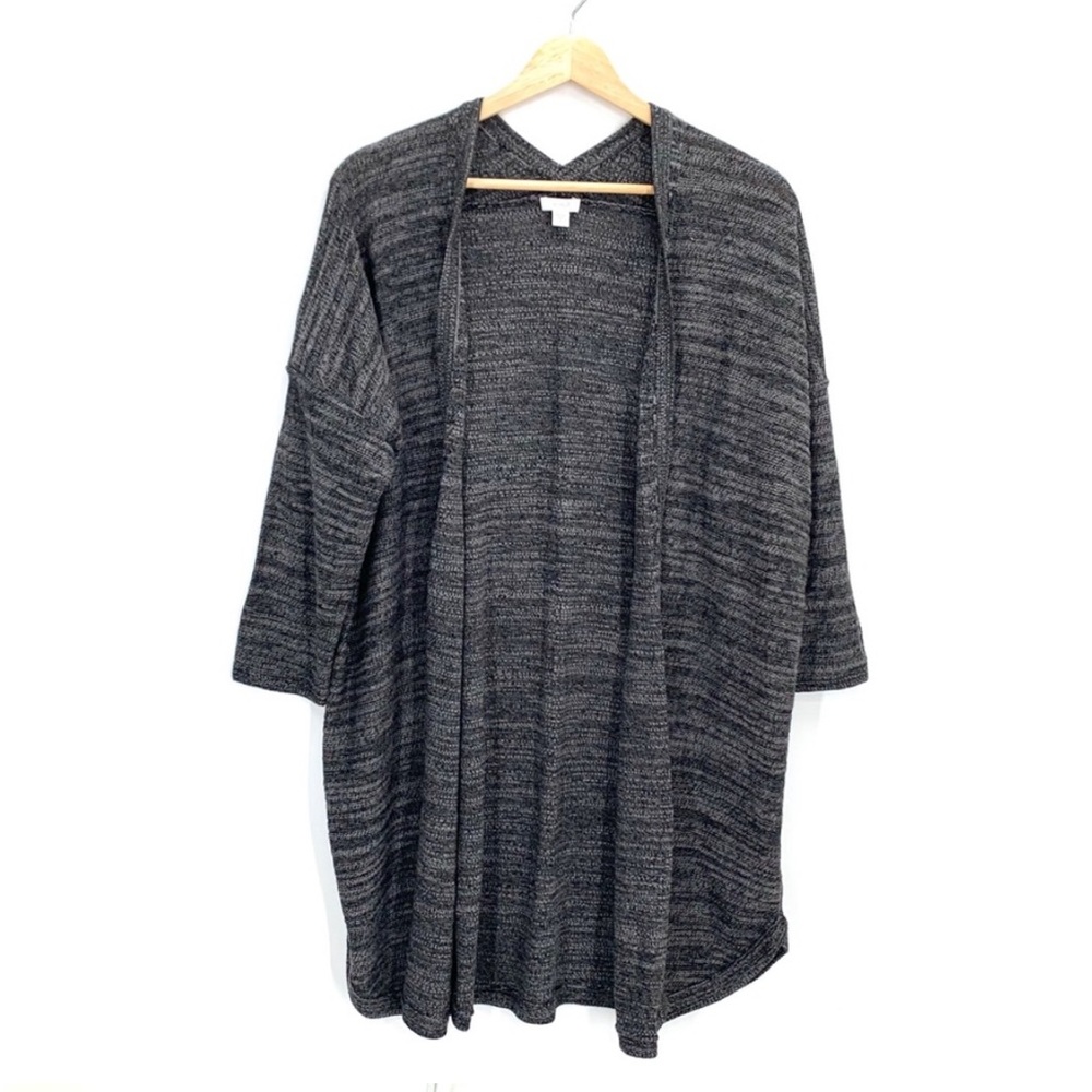 Pure Jill by J. Jill Gray Linen Blend 3/4 Sleeves Open Front Cardigan Small